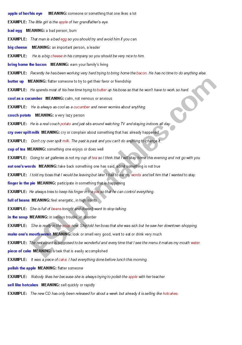 IDIOMS worksheet IDIOMS worksheet