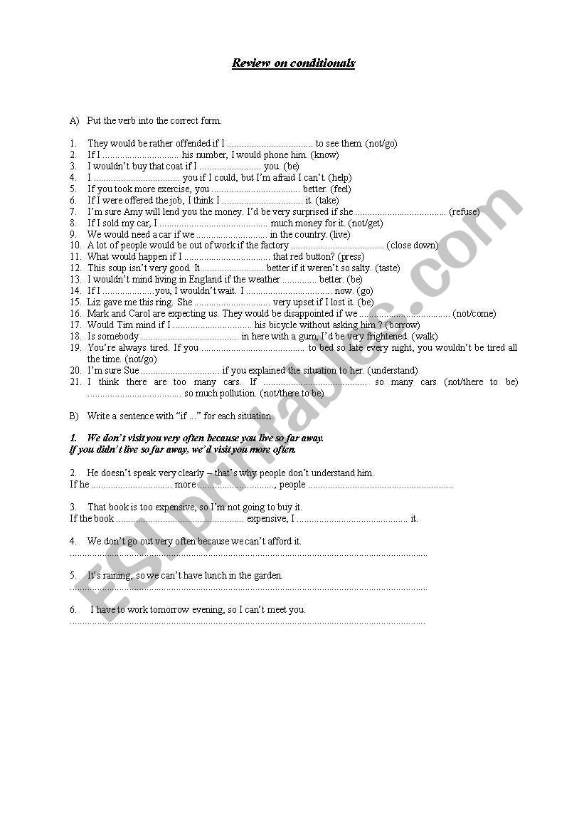 Condotionals worksheet