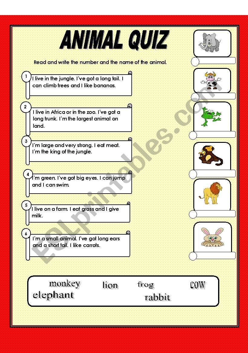 Animal quiz worksheet