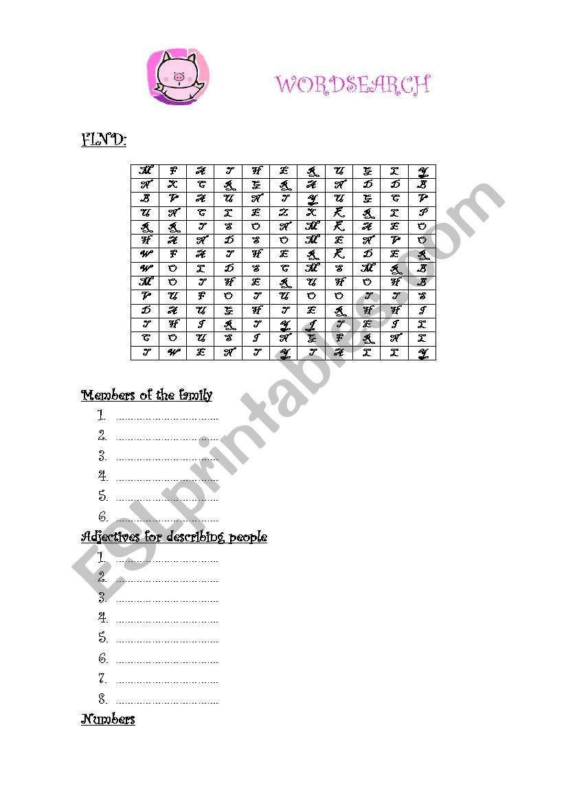 wordsearch worksheet