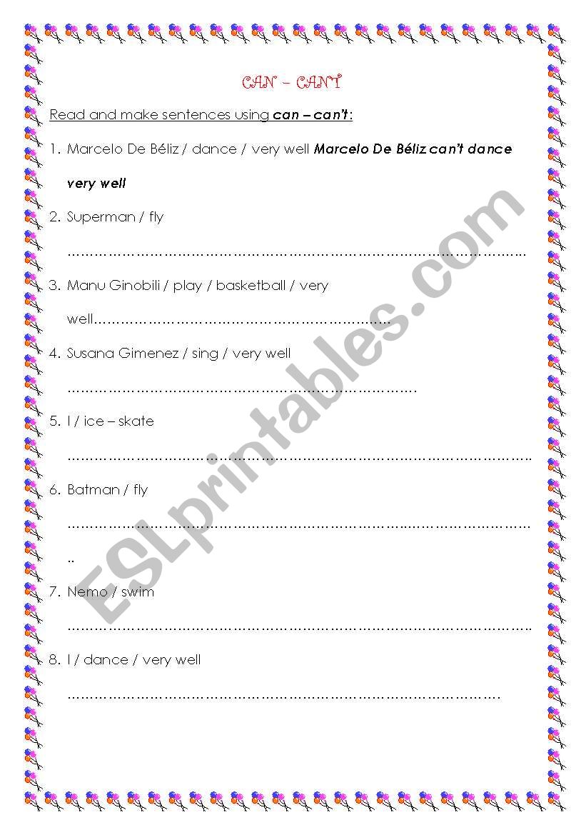 CAN / CANT worksheet