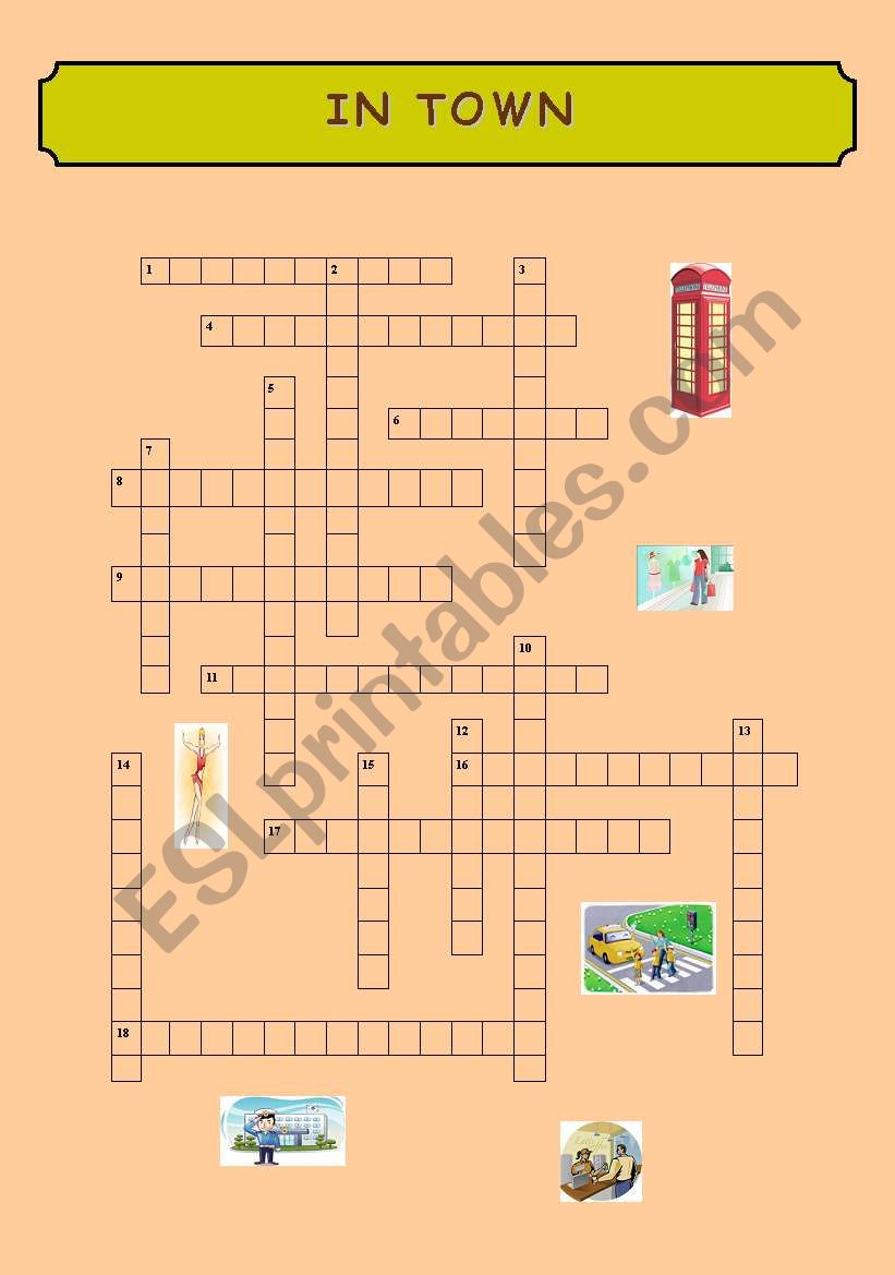 IN TOWN - CROSSWORD PUZZLE worksheet