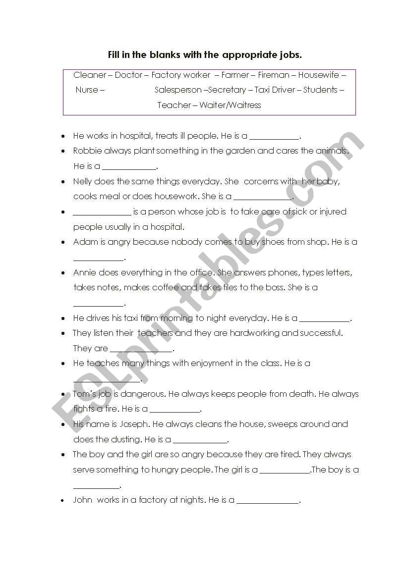 Jobs worksheet