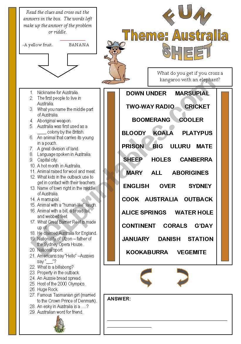Fun Sheet Theme: Australia worksheet