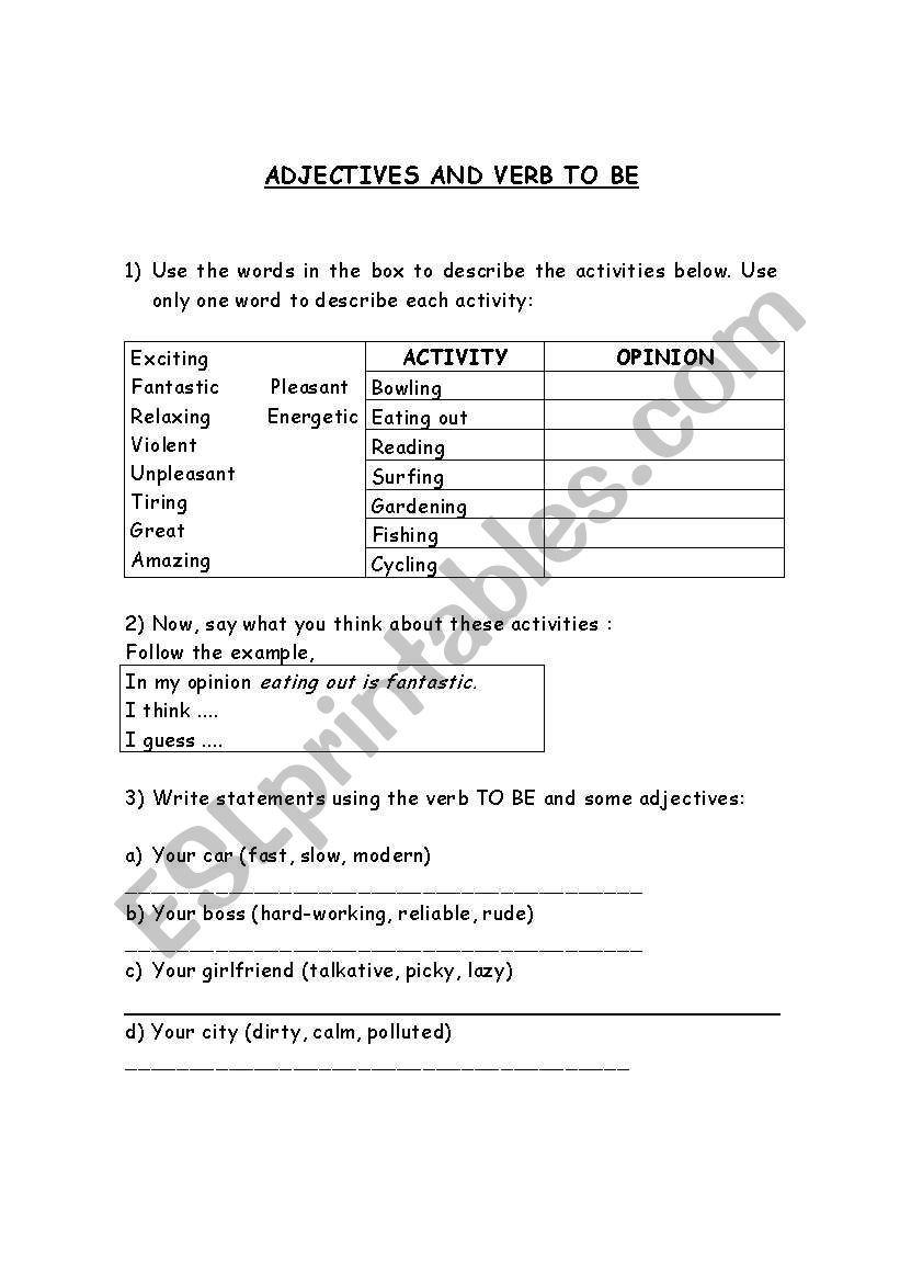 Adjectives + be worksheet