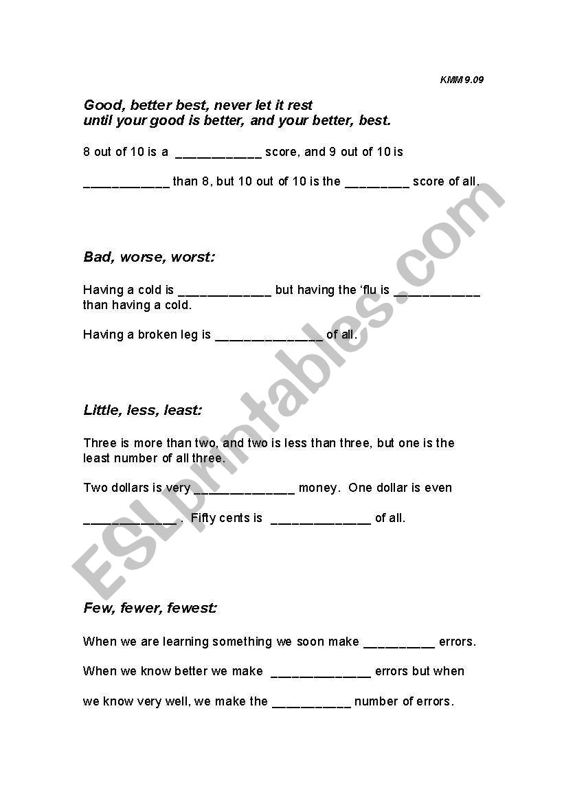 Good, Better, Best worksheet