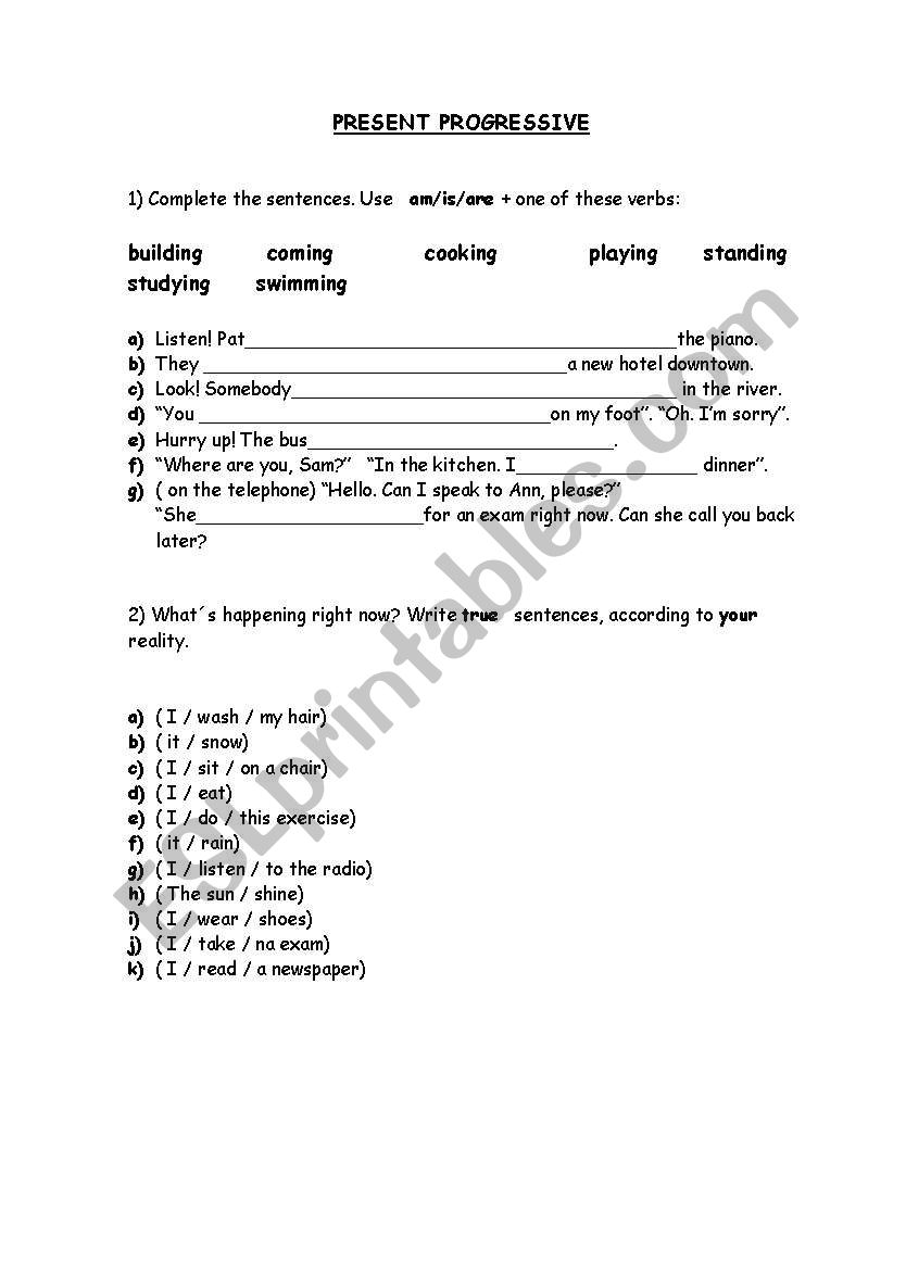 Present progressive practice worksheet