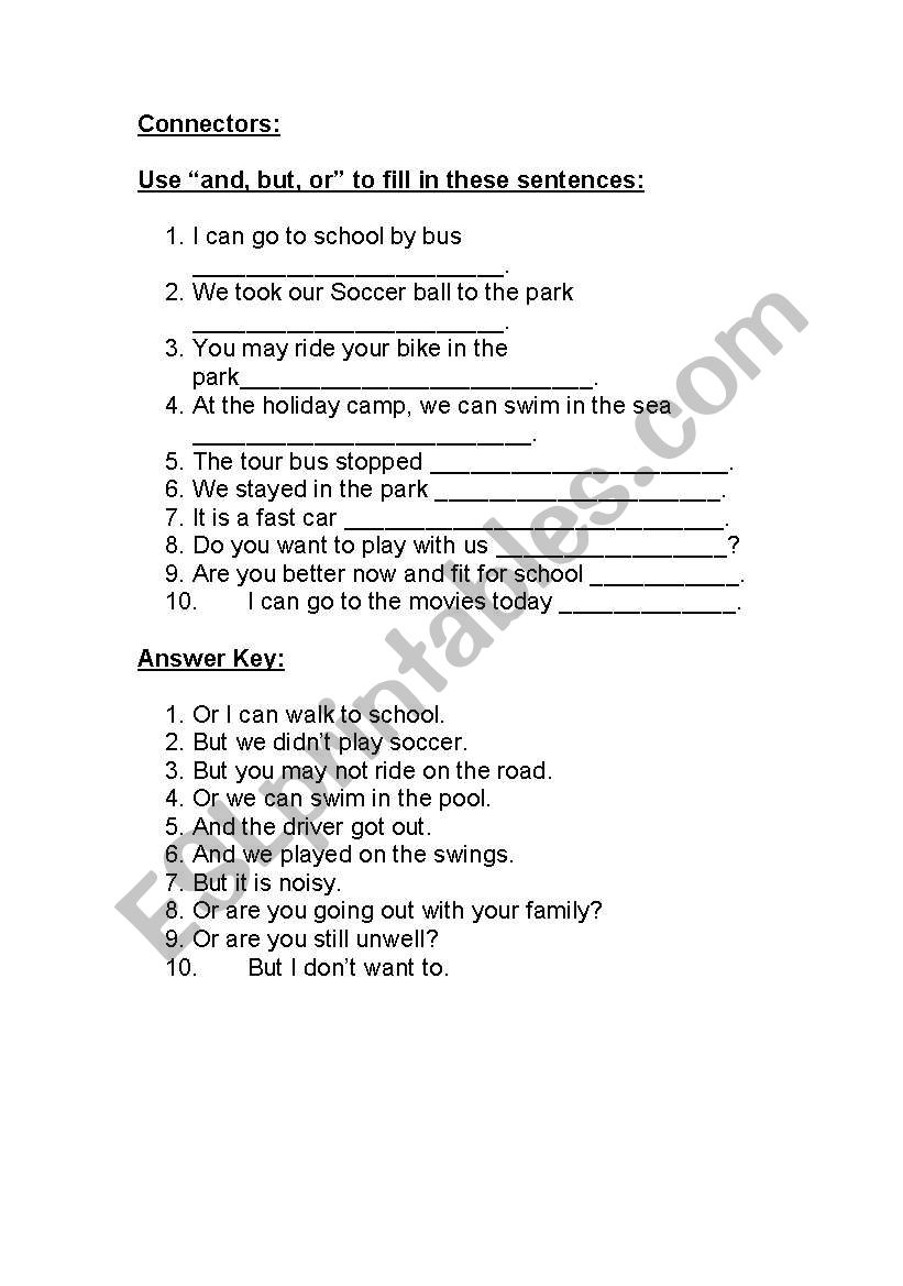 connectors worksheet