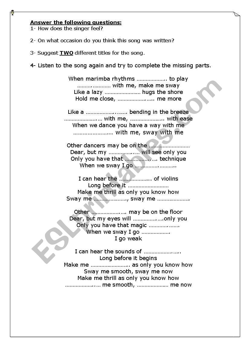 song: sway worksheet