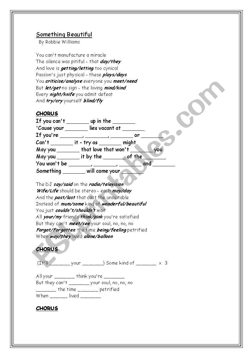 Something beautiful worksheet