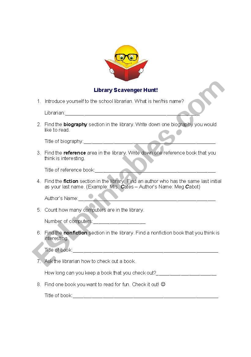 Library Scavenger Hunt worksheet