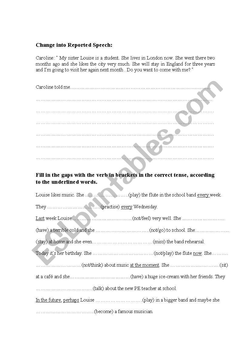 Reported Speech worksheet