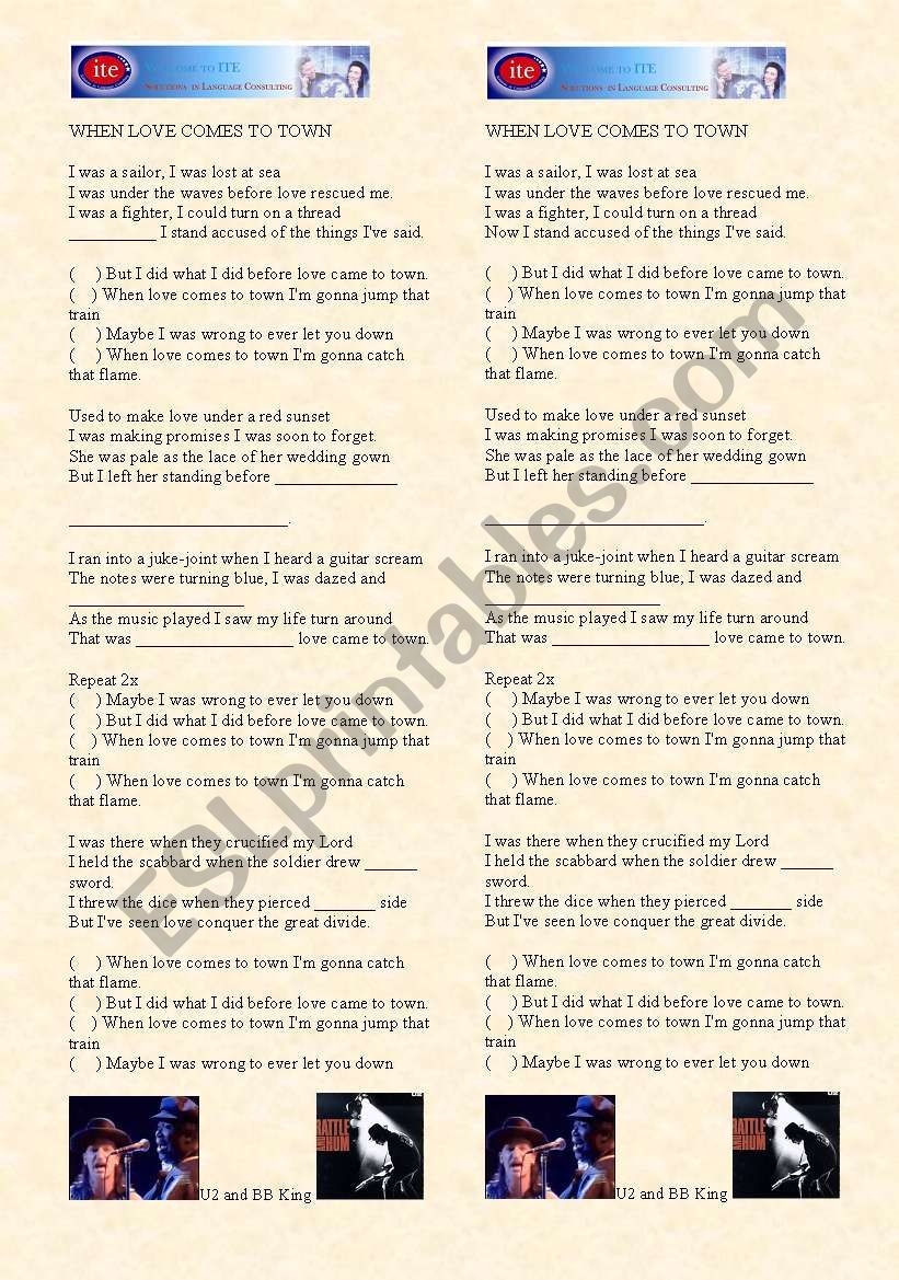 song - Listening acitivity - When loves come to town