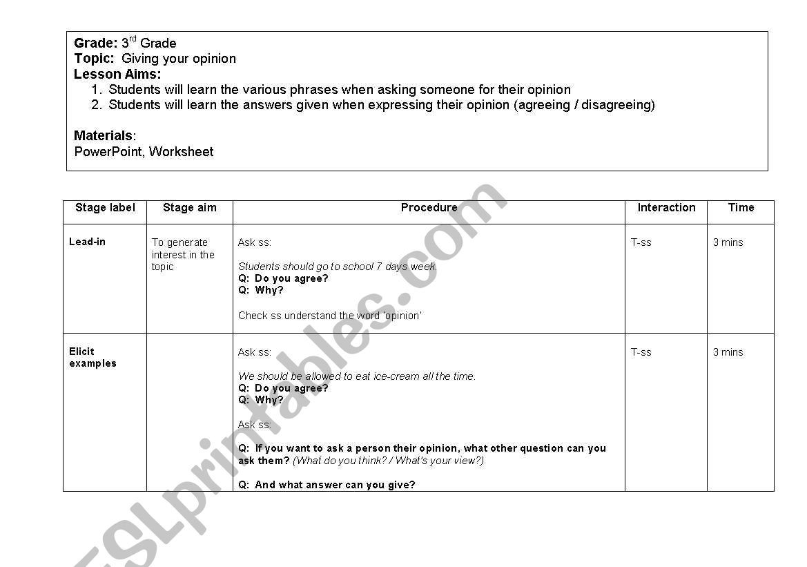 Lesson Plan - Giving your opinion