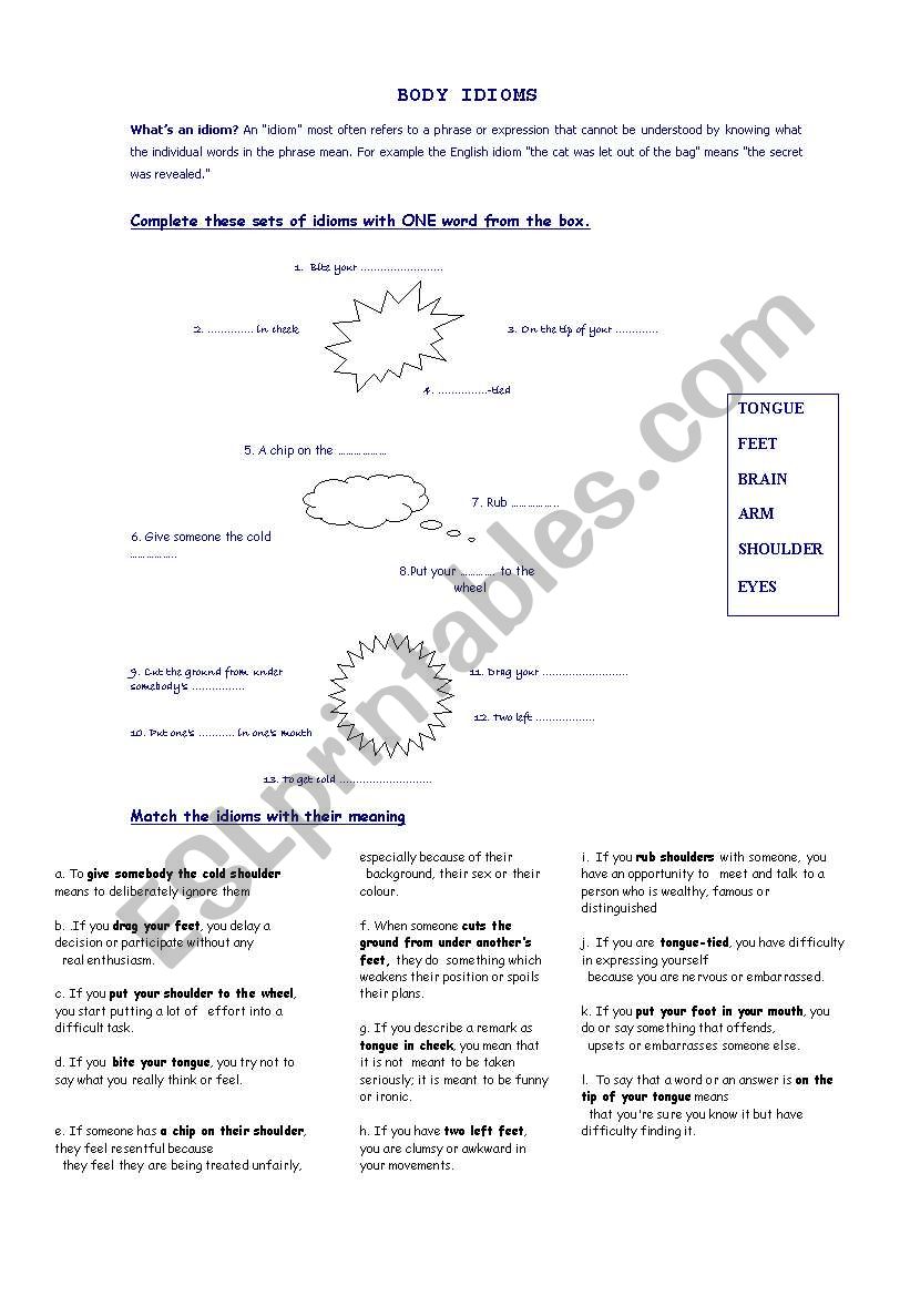 BODY IDIOMS worksheet