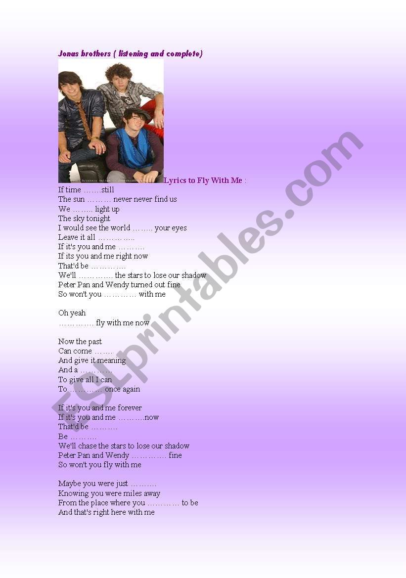 Jonas brothers (lyrics) worksheet