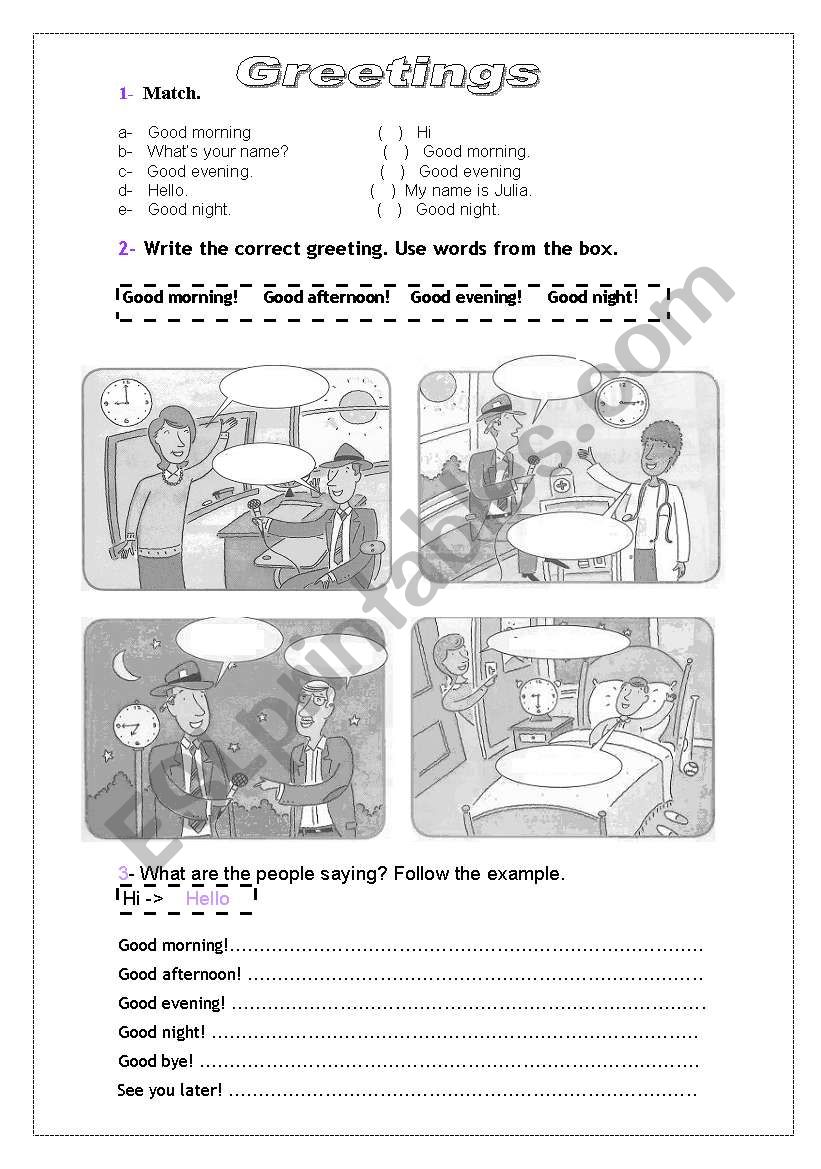 Greetings worksheet