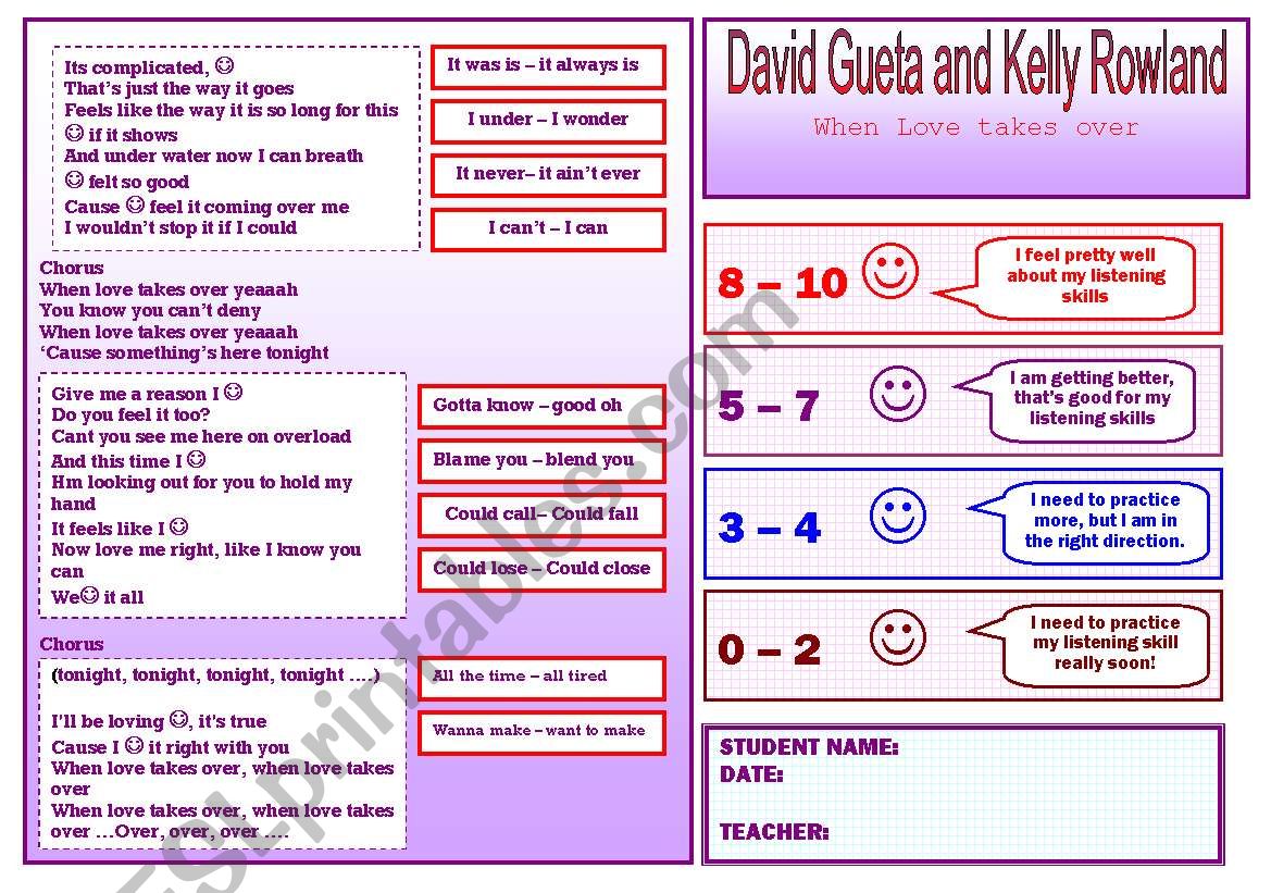 Song activity worksheet