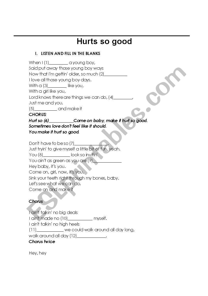 listening hurt so good worksheet