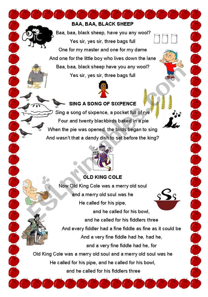 NURSERY RHYMTHS - SONG worksheet