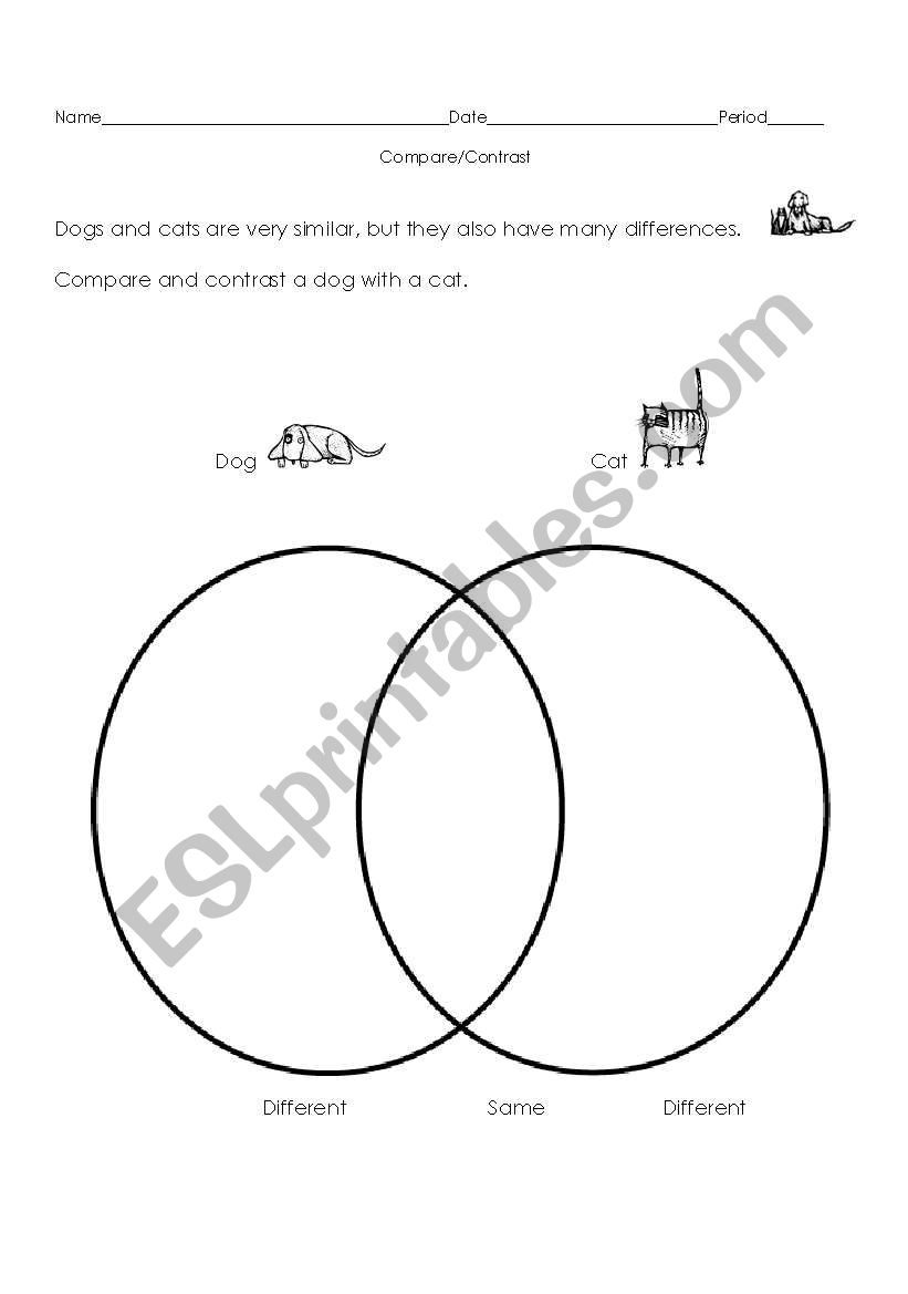 English worksheets: Compare and Contrast a Dog with a Cat