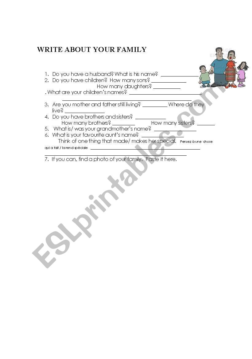 Write about your family worksheet
