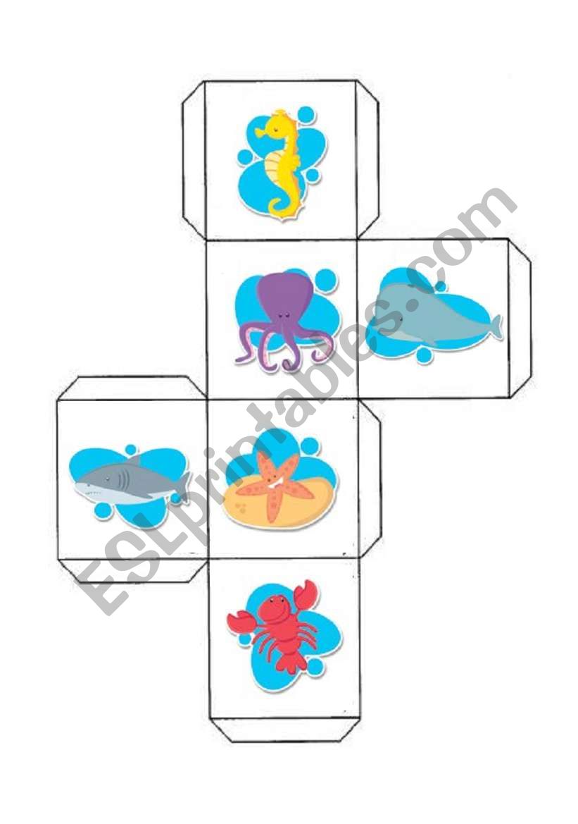 cube of sea animals worksheet