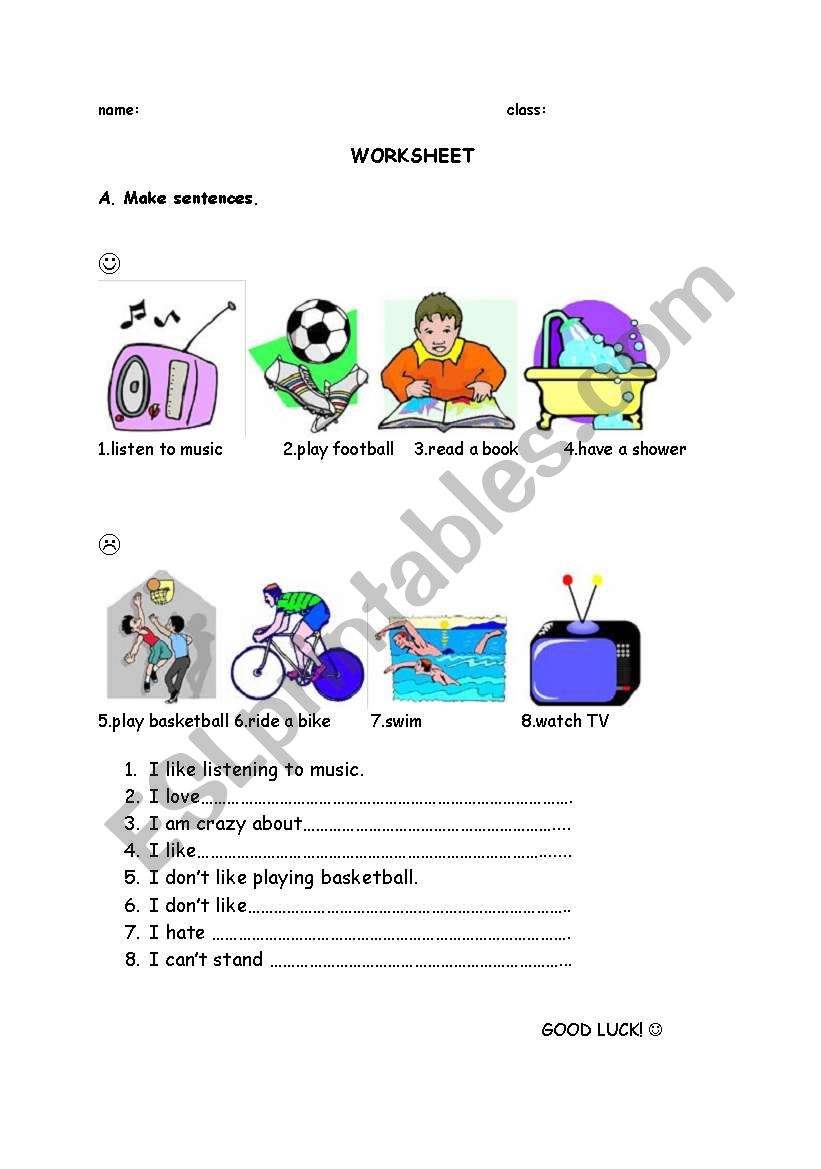 hobbies worksheet