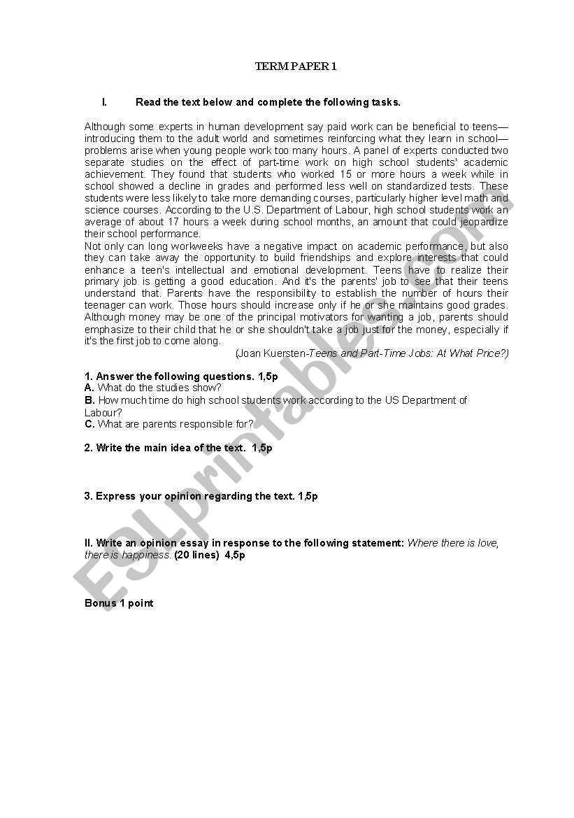 TERM PAPER worksheet