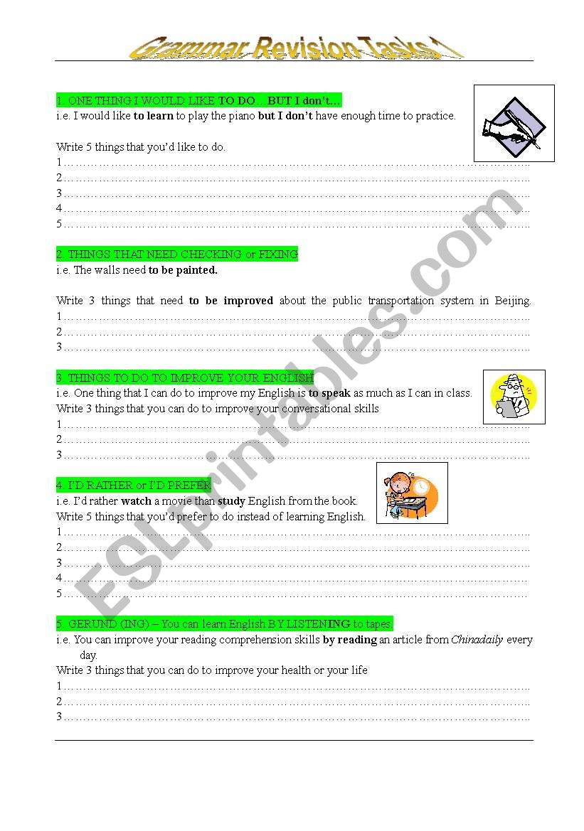 Grammar Revision Tasks 1 worksheet