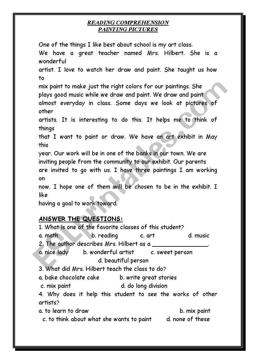 Reading Coprehension worksheet