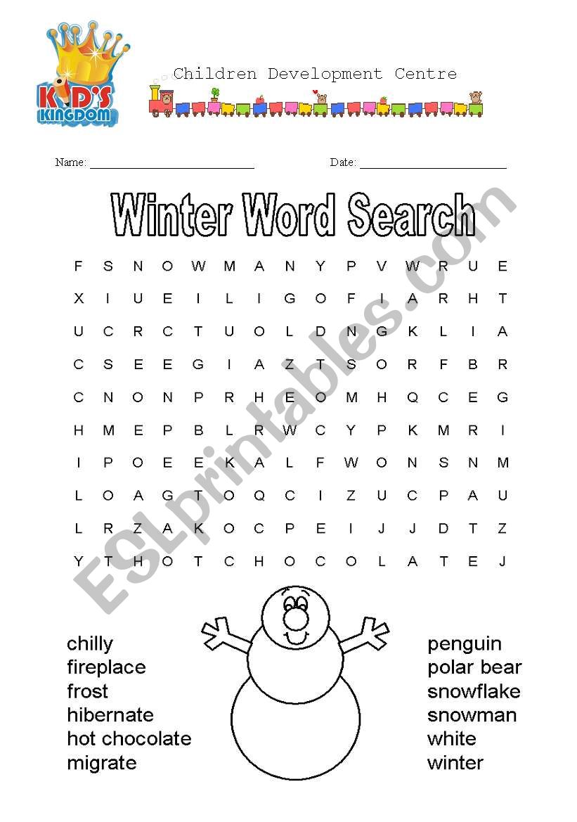 Winter Word Search worksheet