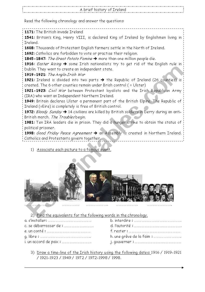 A brief history of Ireland worksheet