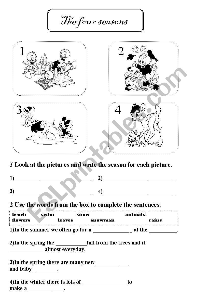 4 seasons B&W edition worksheet