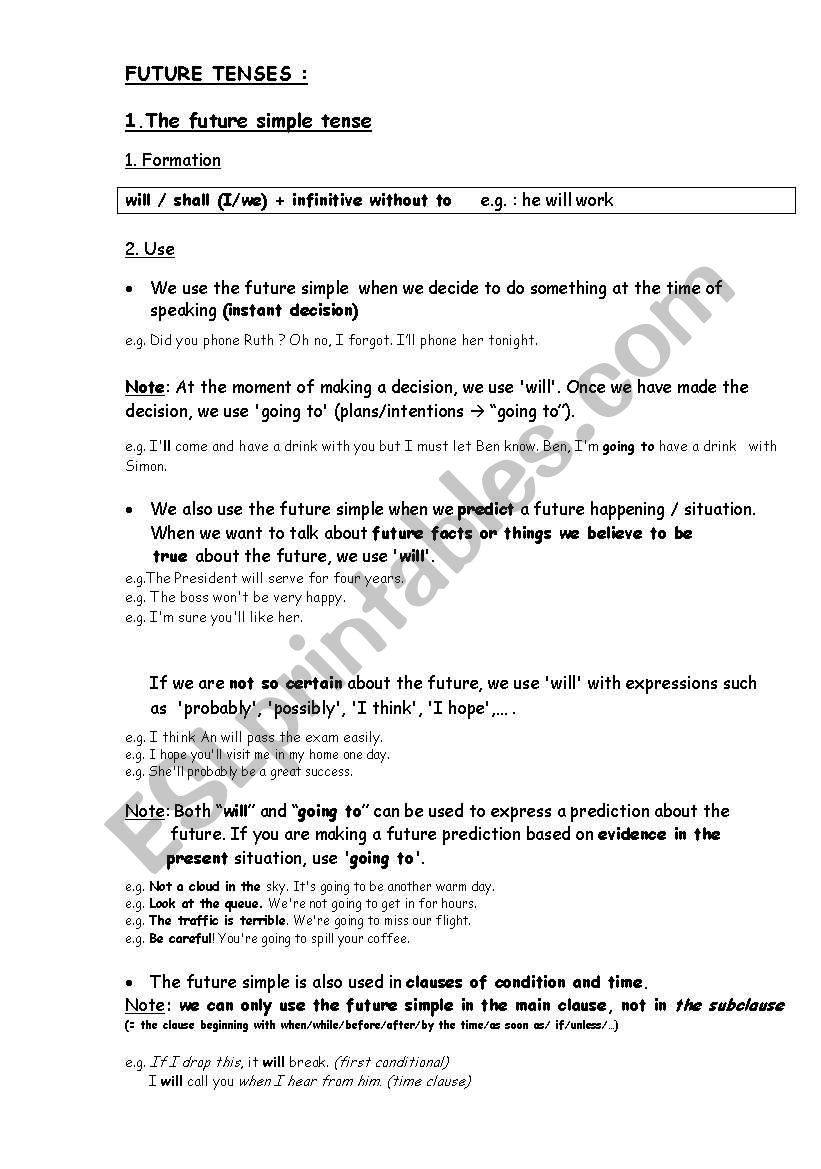 future tenses worksheet