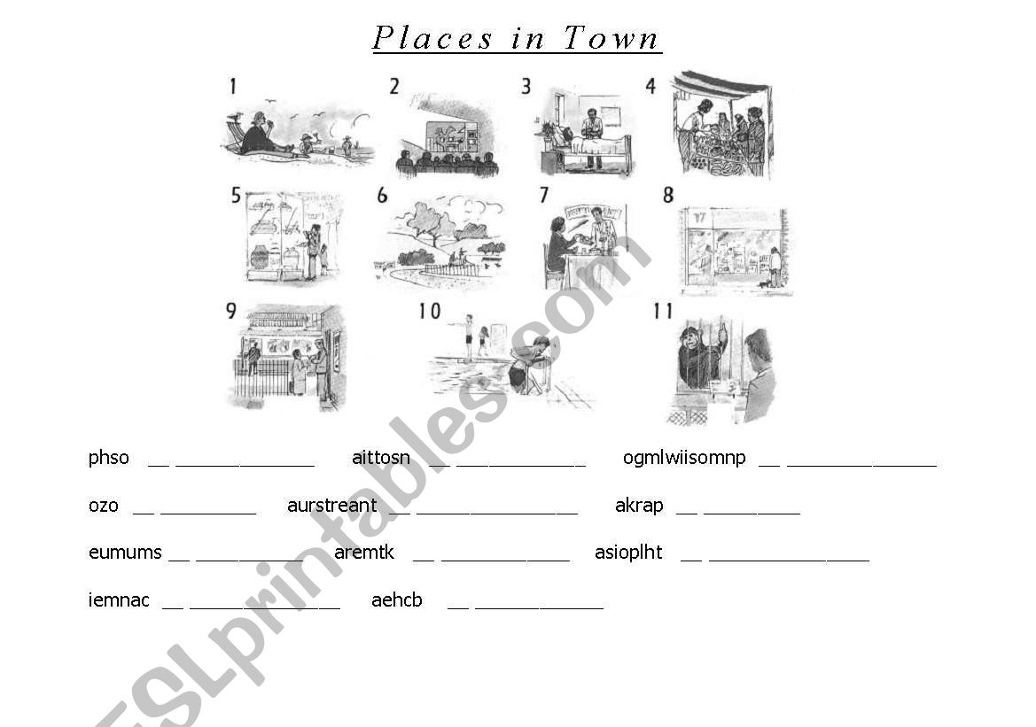 Places in Town - Word Scramble