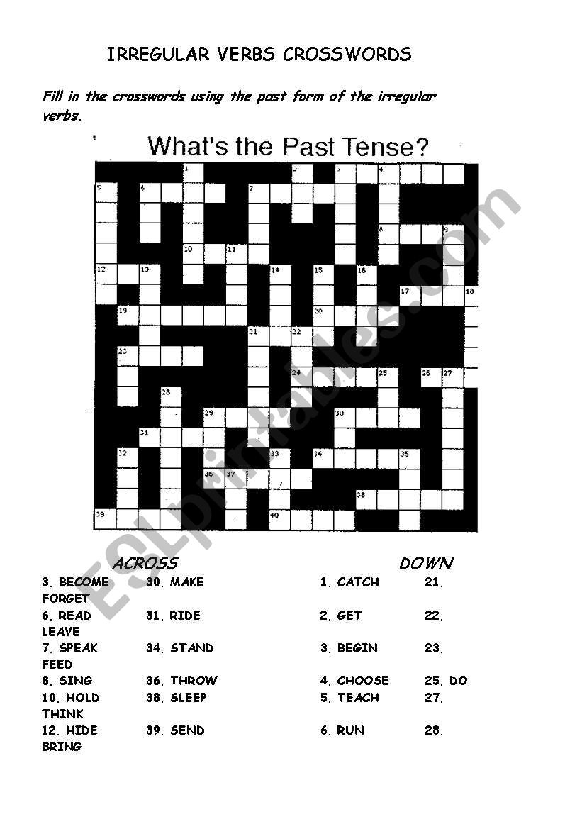 IREGULAR VERBS CROSSWORDS worksheet