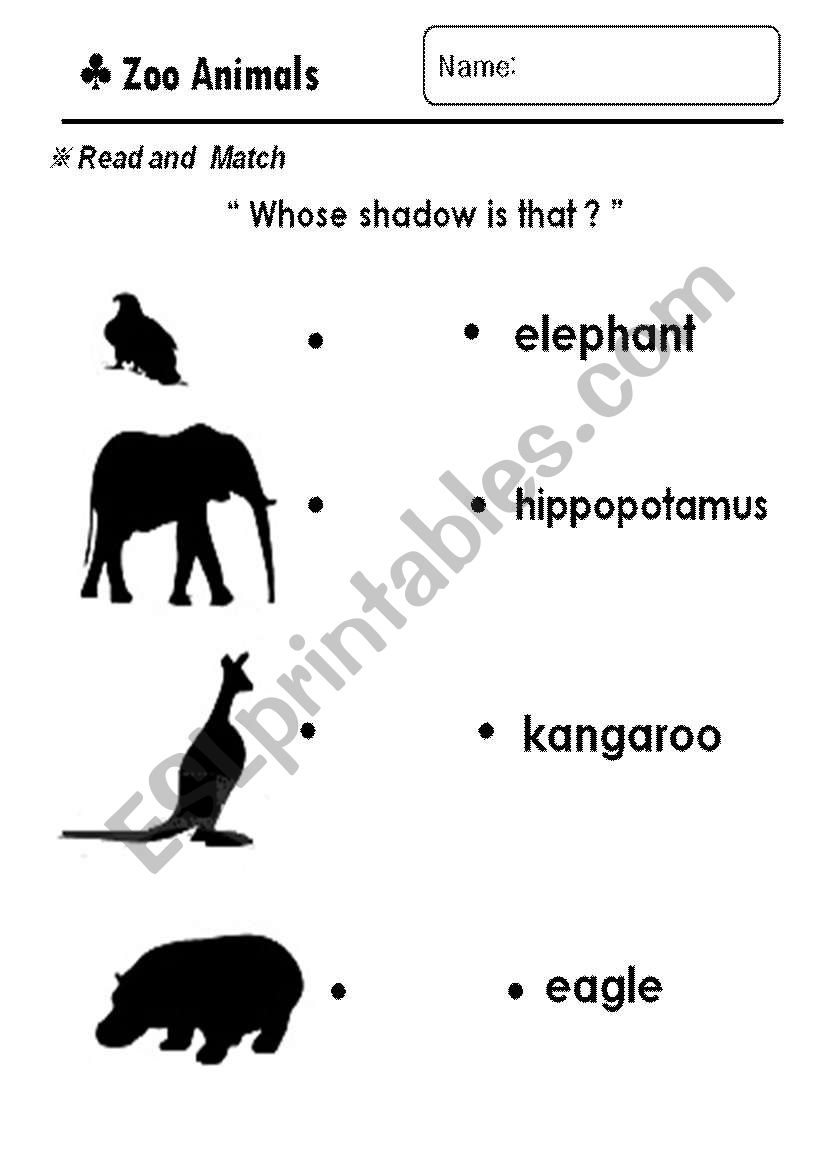 Matching the animals name and its shadow