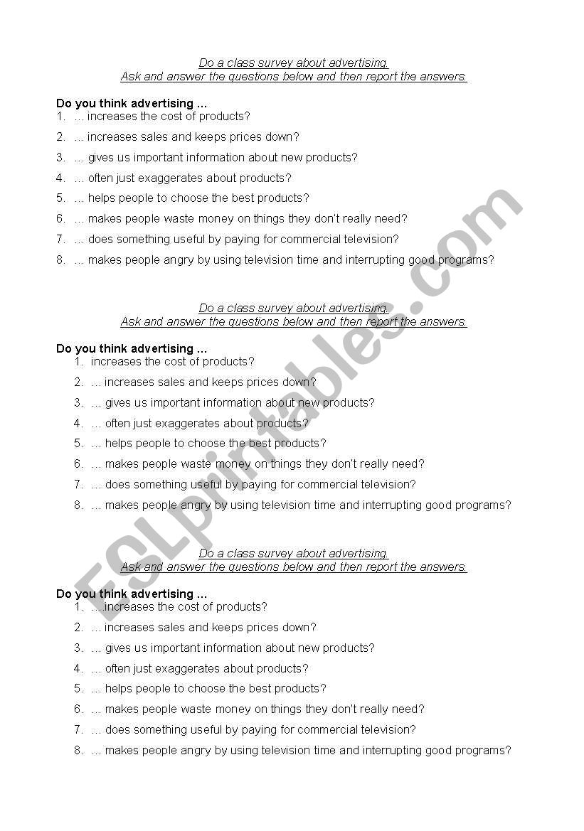 Class Survey Advertising worksheet