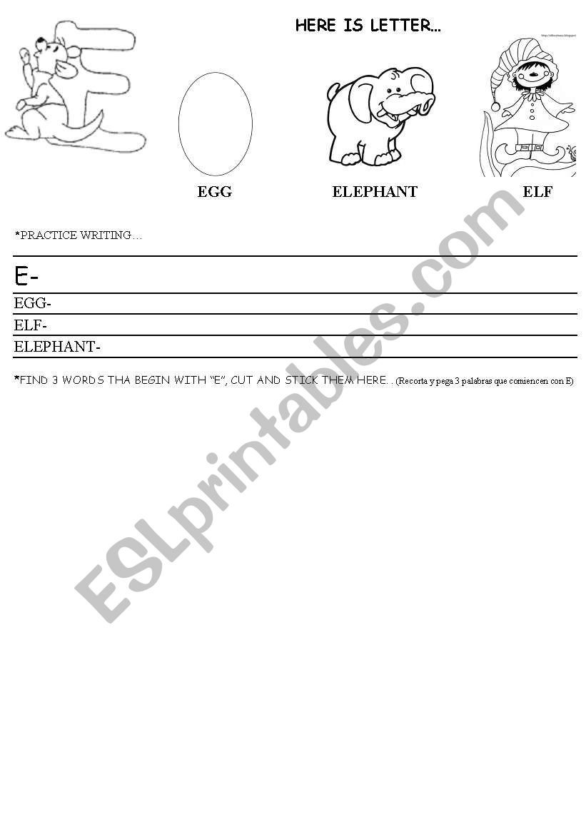 Letter E worksheet