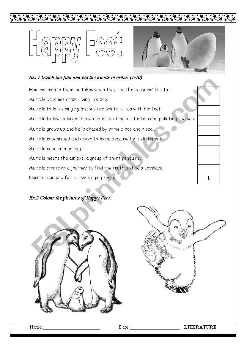 Worksheet for the film Happy Feet