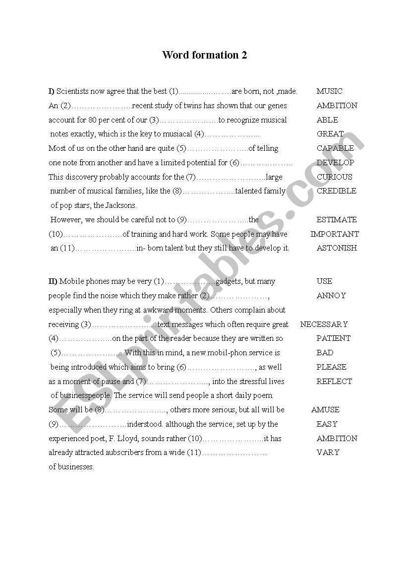 word formation (2) with answers FCE