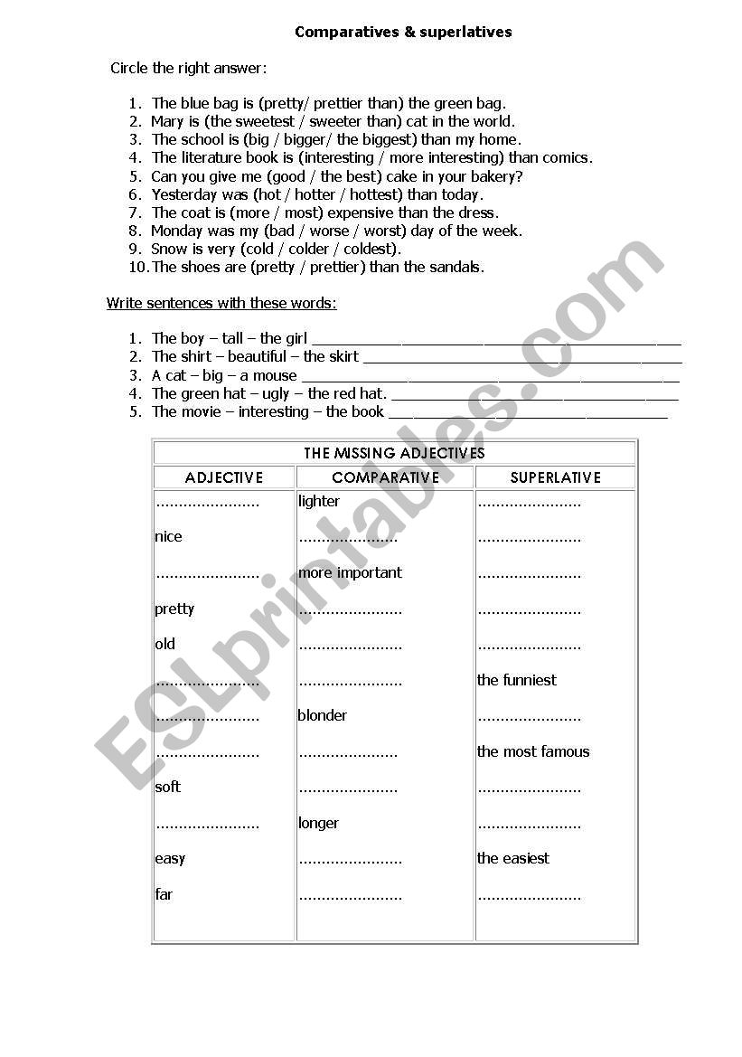 Comparative and superlative exercises