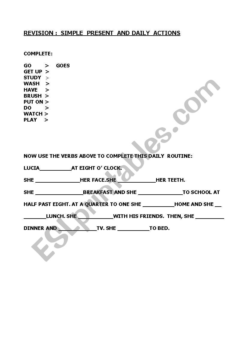 REVISION  SIMPLE PRESENT AND DAILY ACTIONS