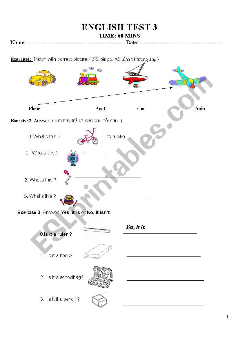 Test for kids at ages 5-6 worksheet