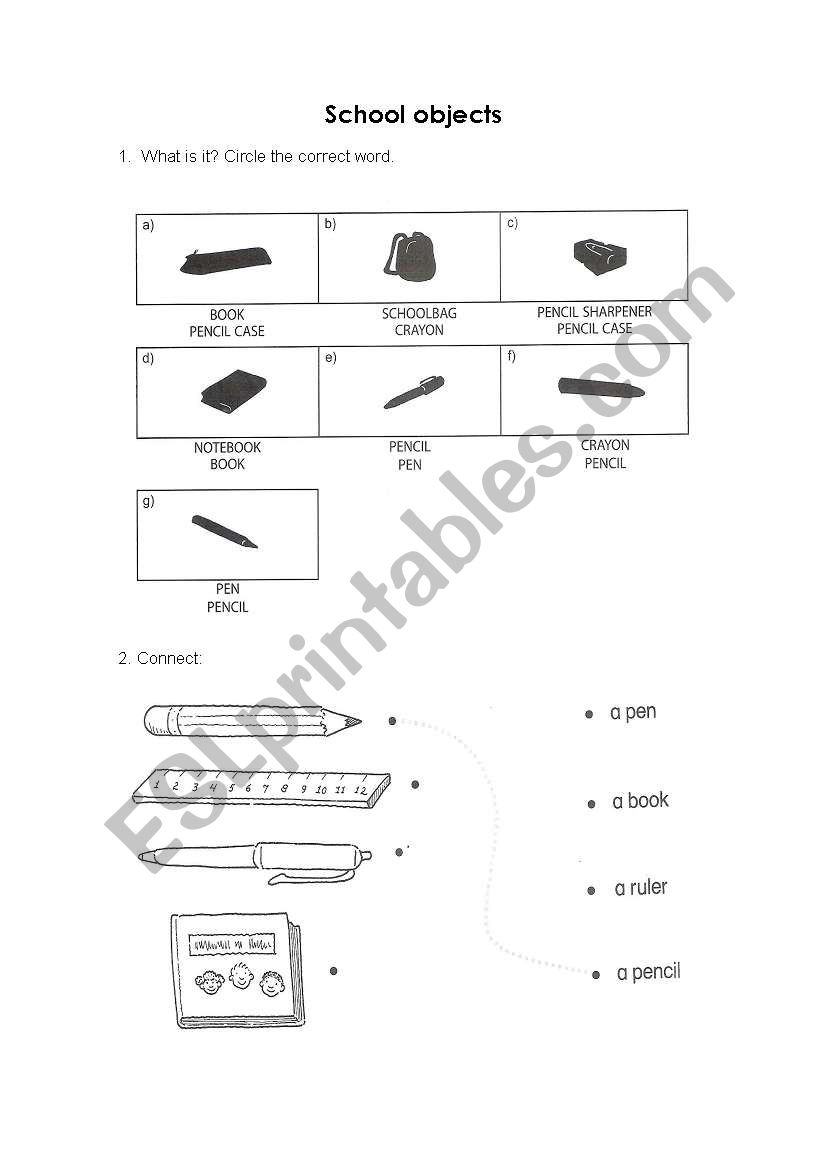 School objects worksheet