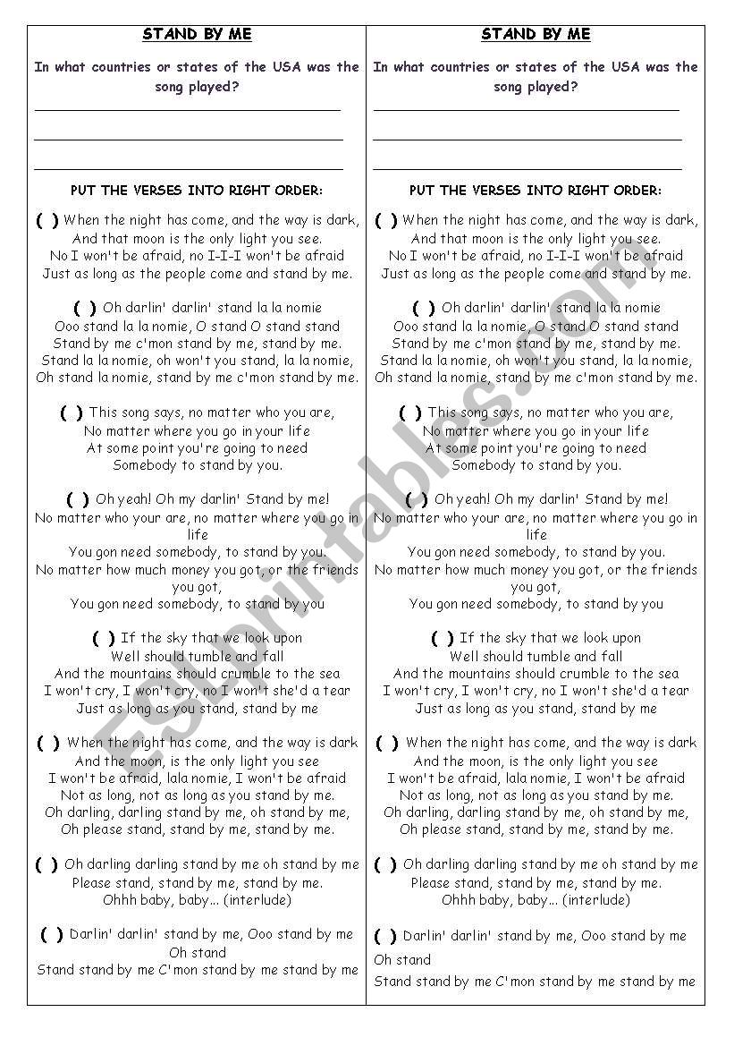 Stand by me - Song Activity worksheet
