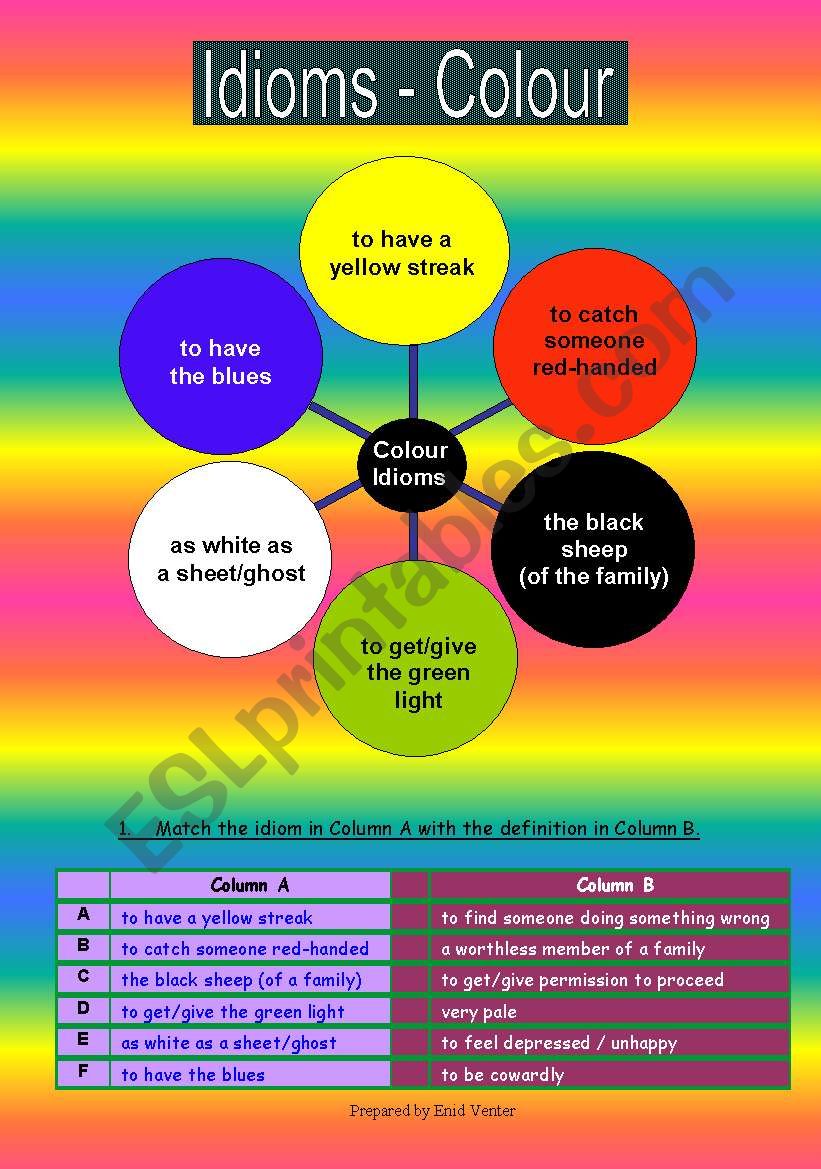 Idioms of Colour worksheet