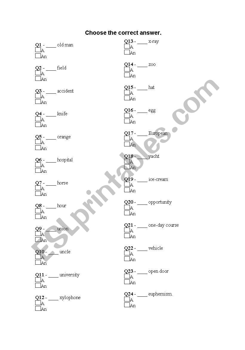 A-An worksheet