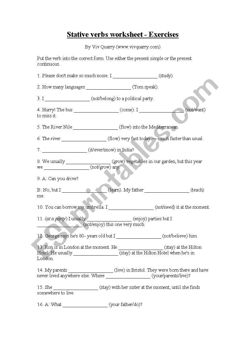 Stative Verbs worksheet